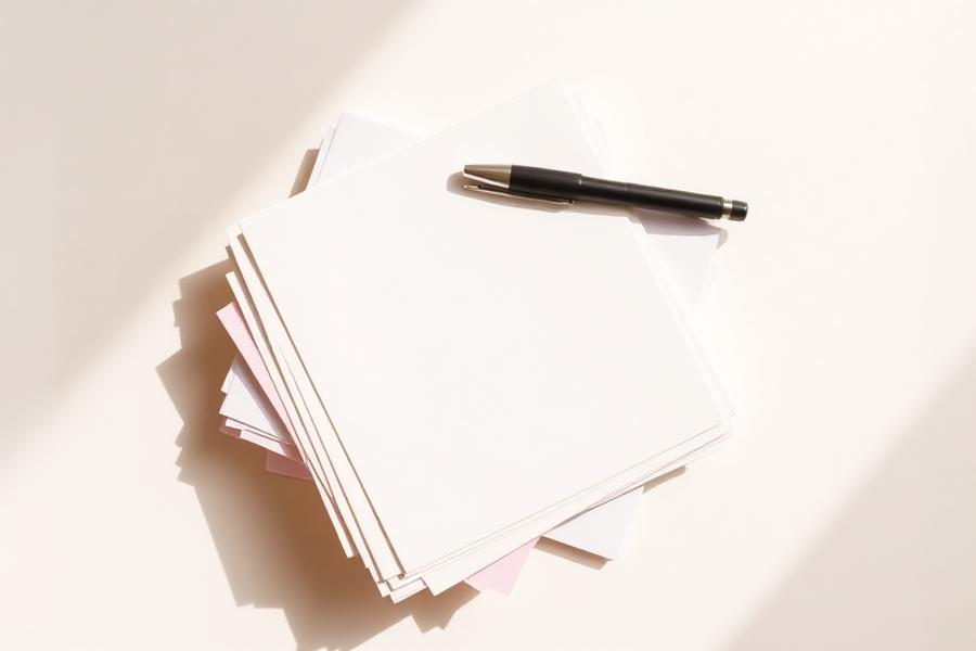 Stack of printed classroom binder reference pages with a pen